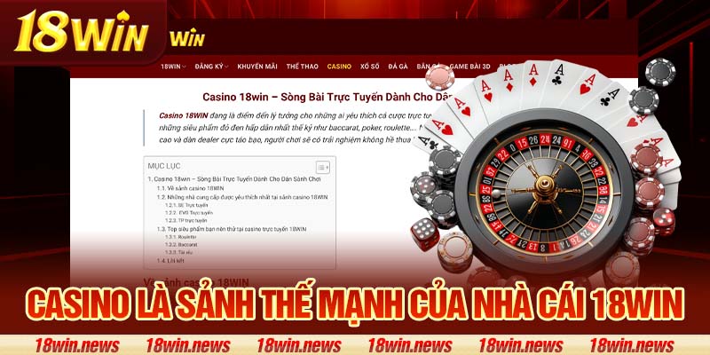 Casino là sảnh thế mạnh của nhà cái 18Win